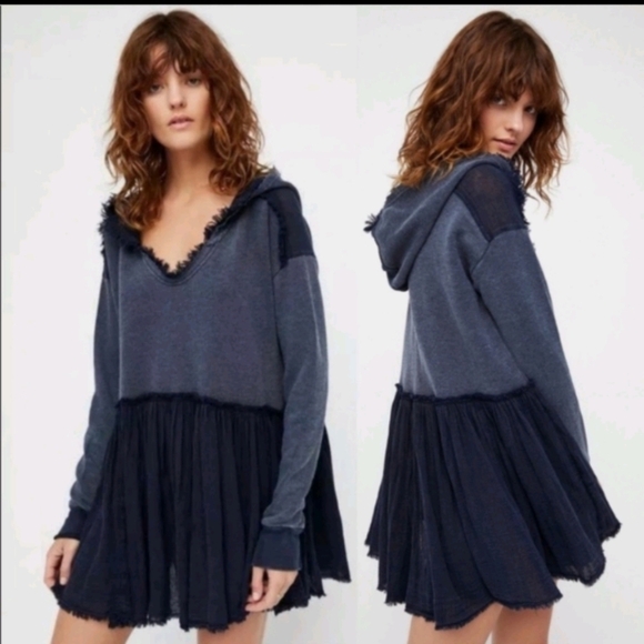 Free people peplum Mixed Media summer Dreams Oversized hoodie sz Xs - Picture 1 of 9